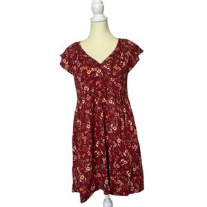 NWT Old Navy Red Fall Floral Short Flutter Sleeve Dress Women's Size XS
